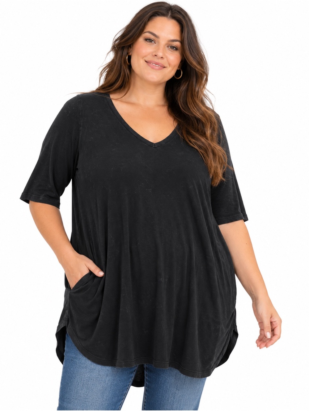 Torrid Super Soft Black V-Neck Tunic Top Size 1 14/16